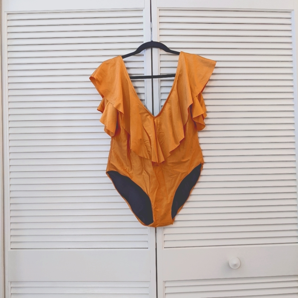 Maclovia One Piece Gold Orange Yellow Swimsuit Brand New